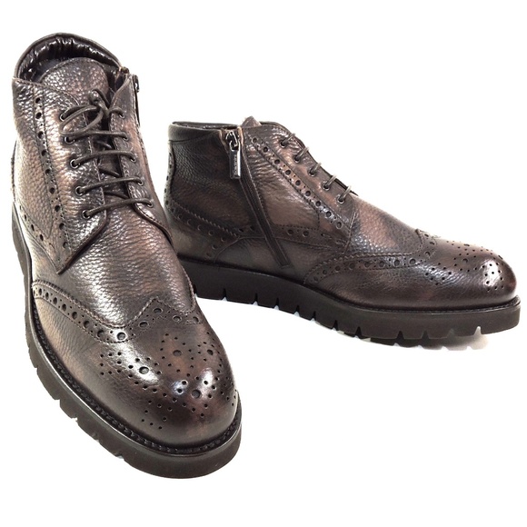 BALDININI 🇮🇹 MEN'S BROWN SOFT LEATHER WINTER FUR LINING FLAT BOOTIE - Picture 1 of 7